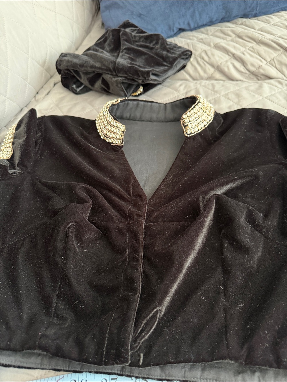 Black Velvet Top with Intricate Crystal Embellishment - Picture 6 of 14